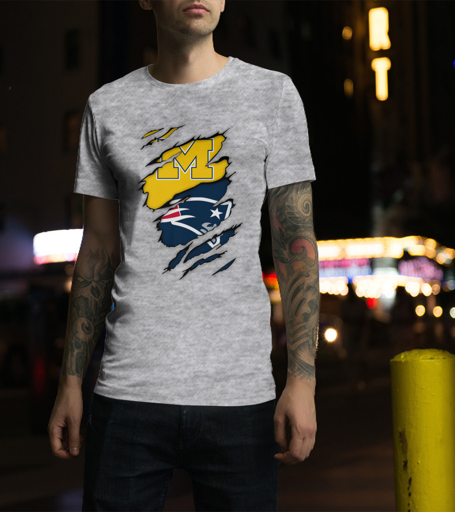 Michigan Wolverines New England Patriots Logo Mashup T-Shirt
