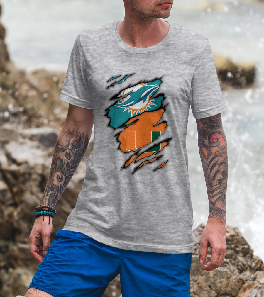 Miami Hurricanes Miami Dolphins Logo Design Claw Mark Style T-Shirt