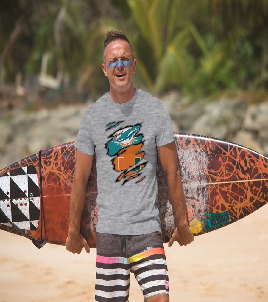 Miami Hurricanes Miami Dolphins Logo Design Claw Mark Style T-Shirt
