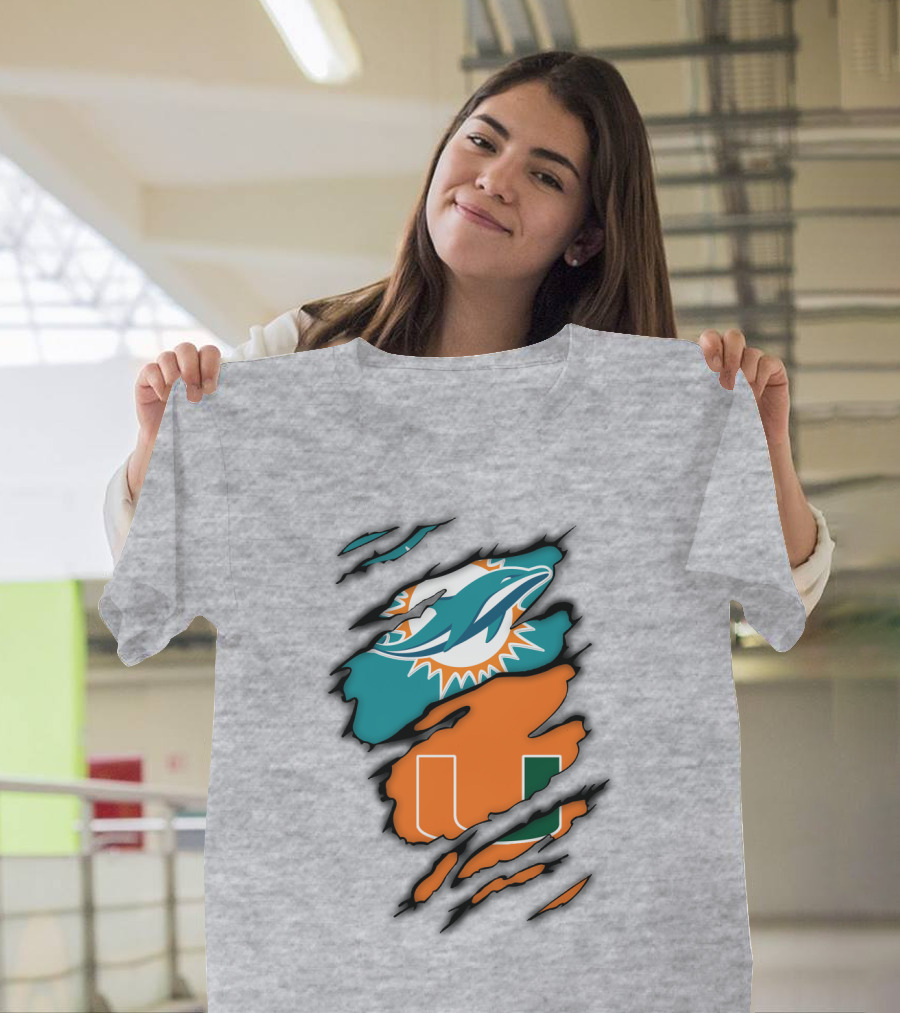 Miami Hurricanes Miami Dolphins Logo Design Claw Mark Style T-Shirt