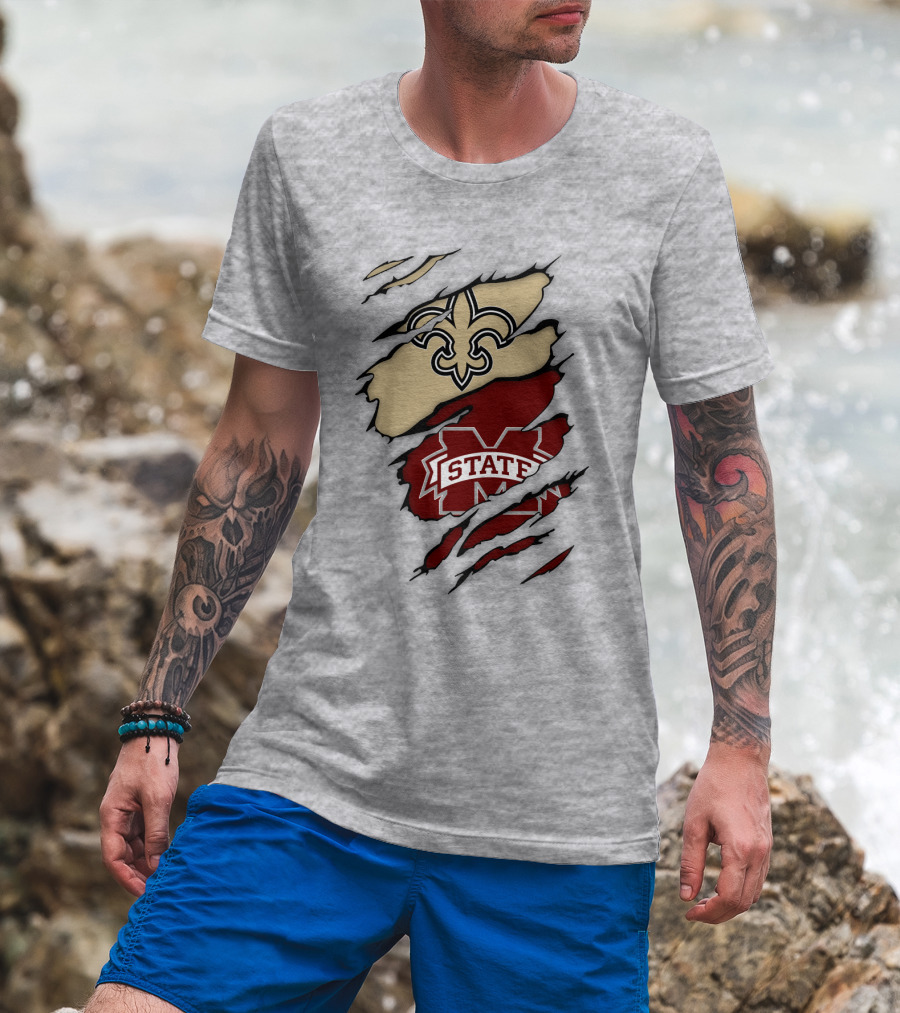 New Orleans Saints Mississippi State Torn T-Shirt