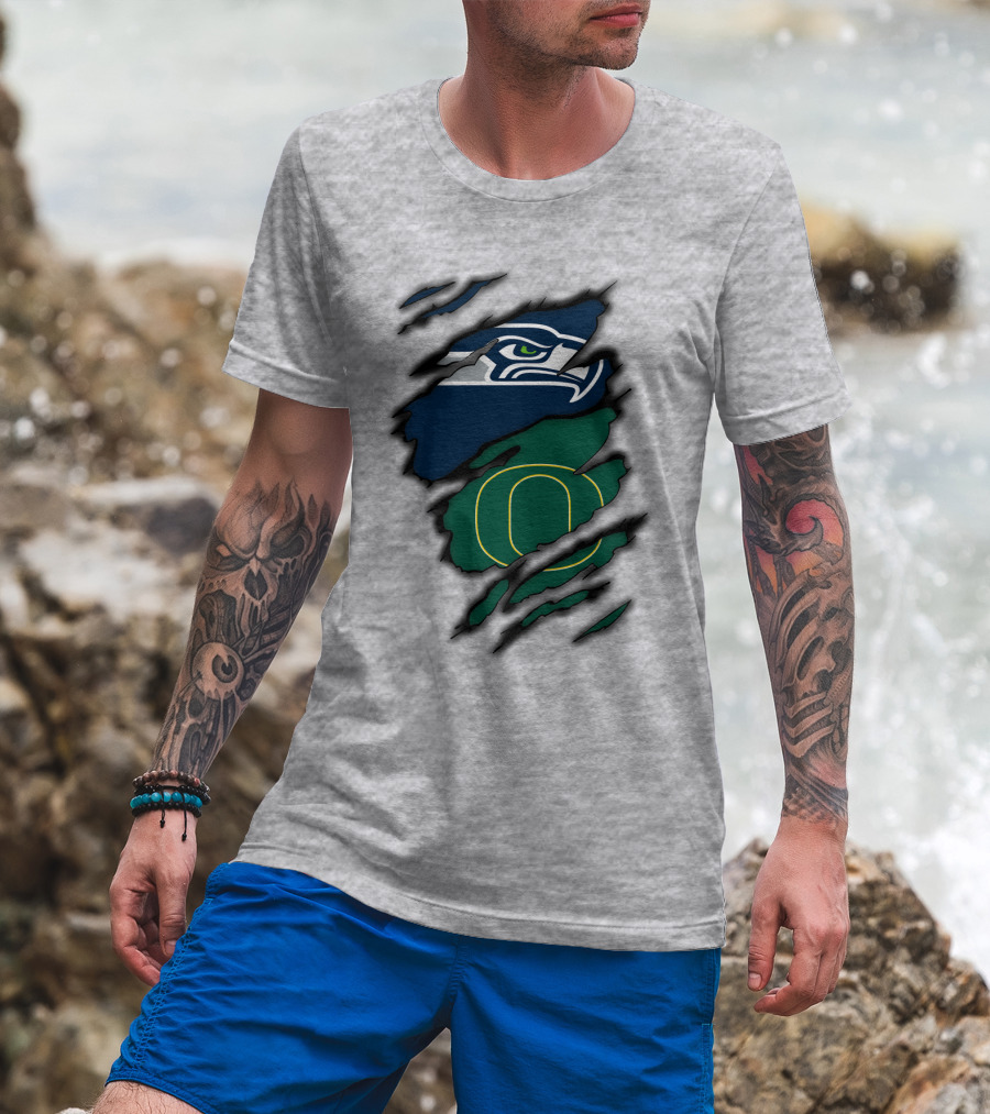 Seattle Seahawks Oregon Ducks Logo Fusion T-Shirt