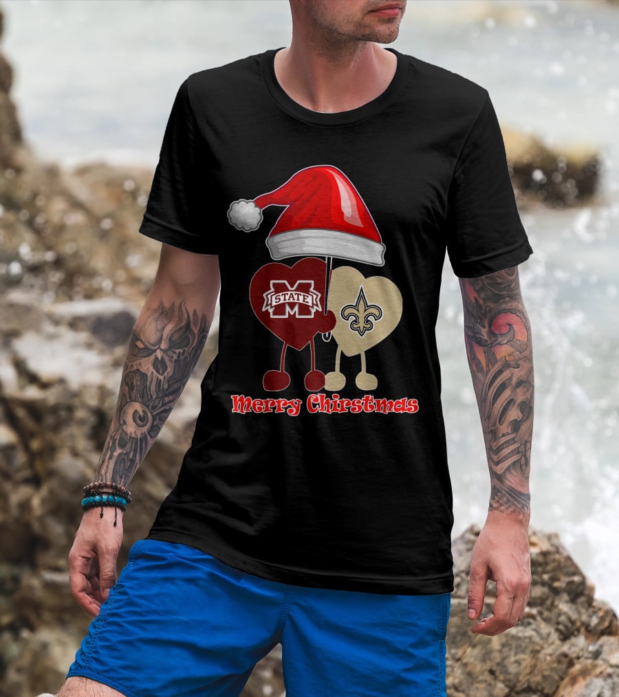 Merry Christmas New Orleans Saints Ms State T-Shirt