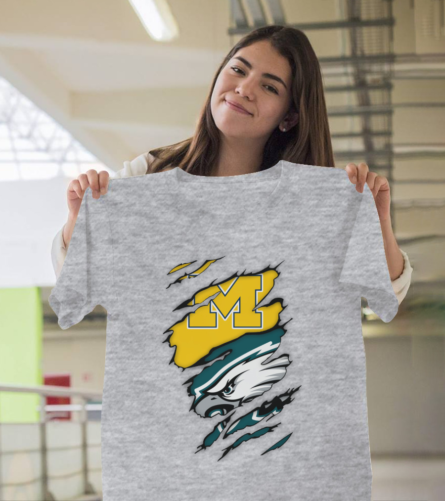 Philadelphia Eagles Michigan Wolverines Logo Combination T-Shirt