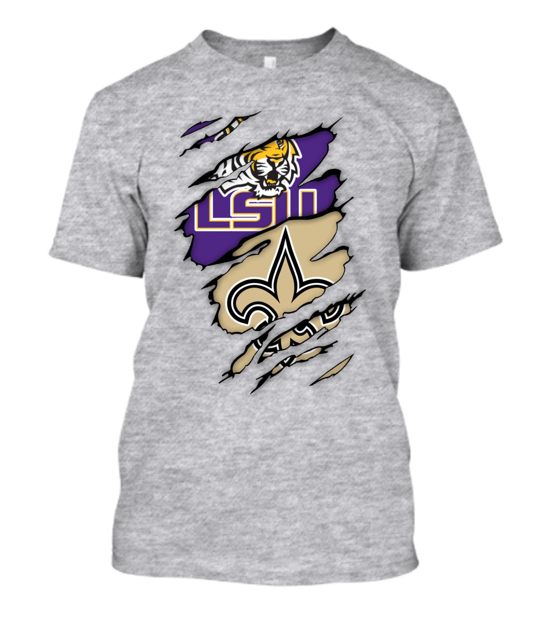 Lsu Tigers And New Orleans Saints Tearaway Tiger Fleur-De-Lis T-Shirt