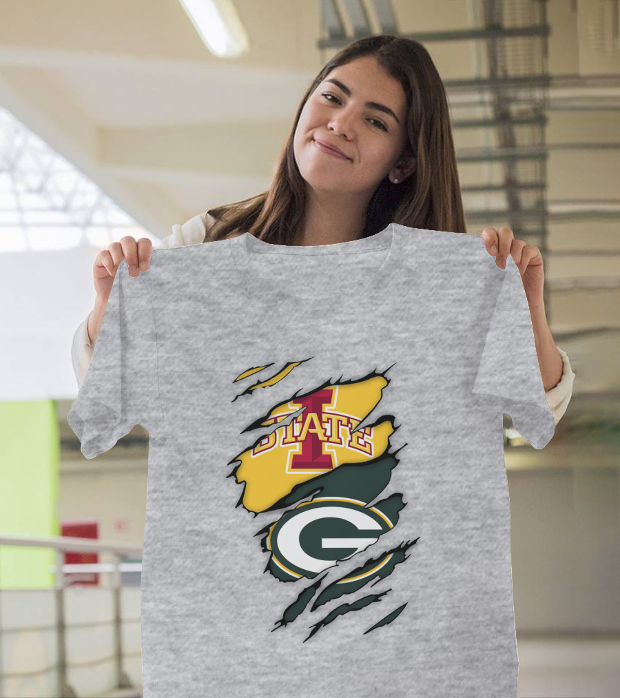 Green Bay Packers Iowa State Cyclones Torn Ripped Claw Marks T-Shirt