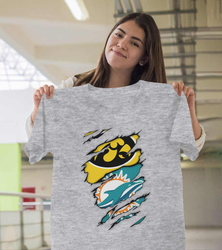 Miami Dolphins Iowa Hawkeyes Logo Mashup T-Shirt