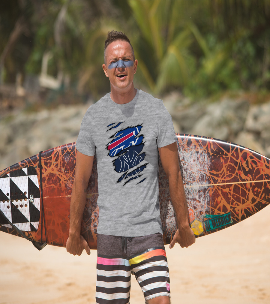 New York Yankees Buffalo Bills Torn Logo Mashup T-Shirt