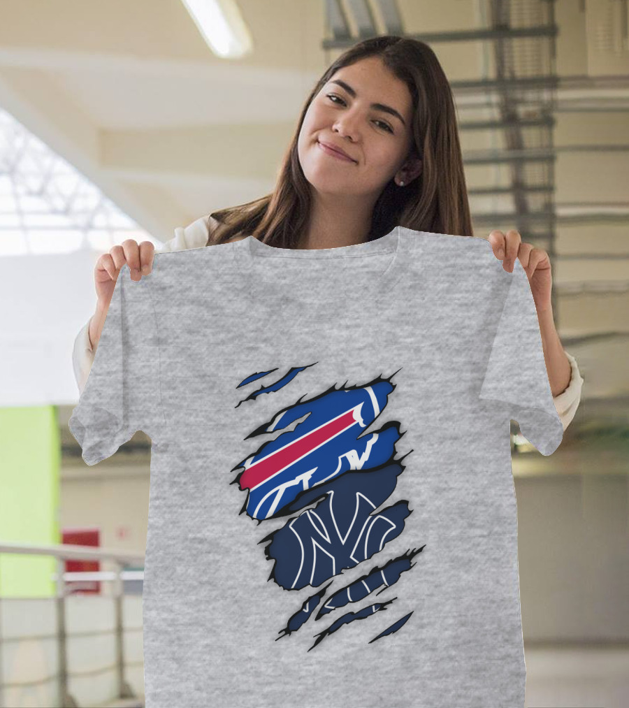 New York Yankees Buffalo Bills Torn Logo Mashup T-Shirt