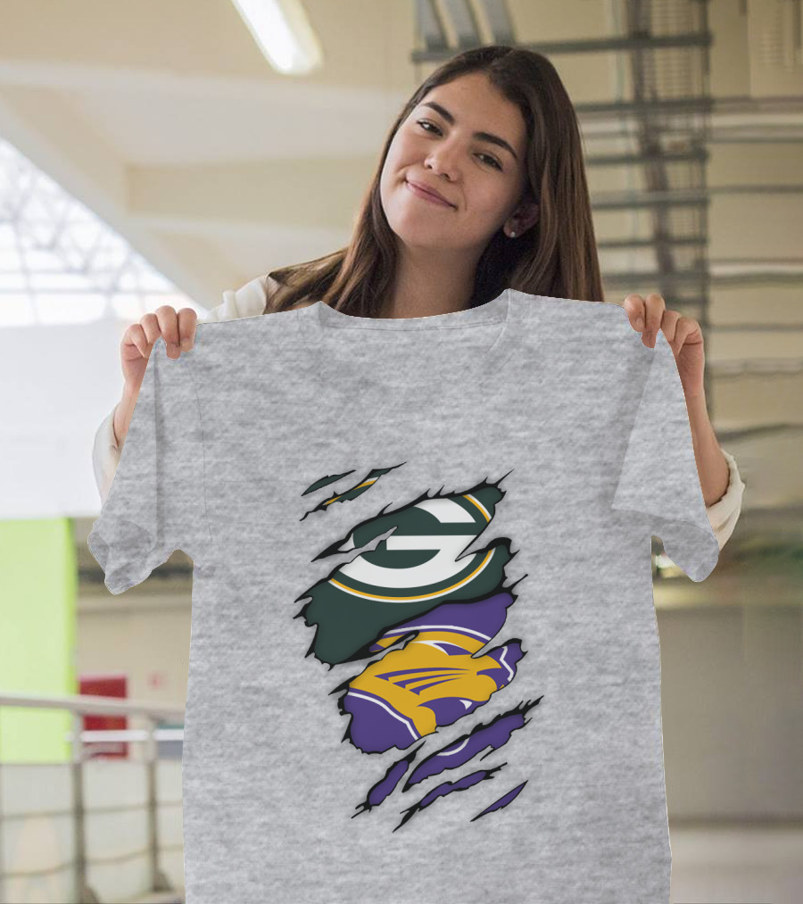 Green Bay Packers And Northern Iowa Panthers Logo Fusion T-Shirt