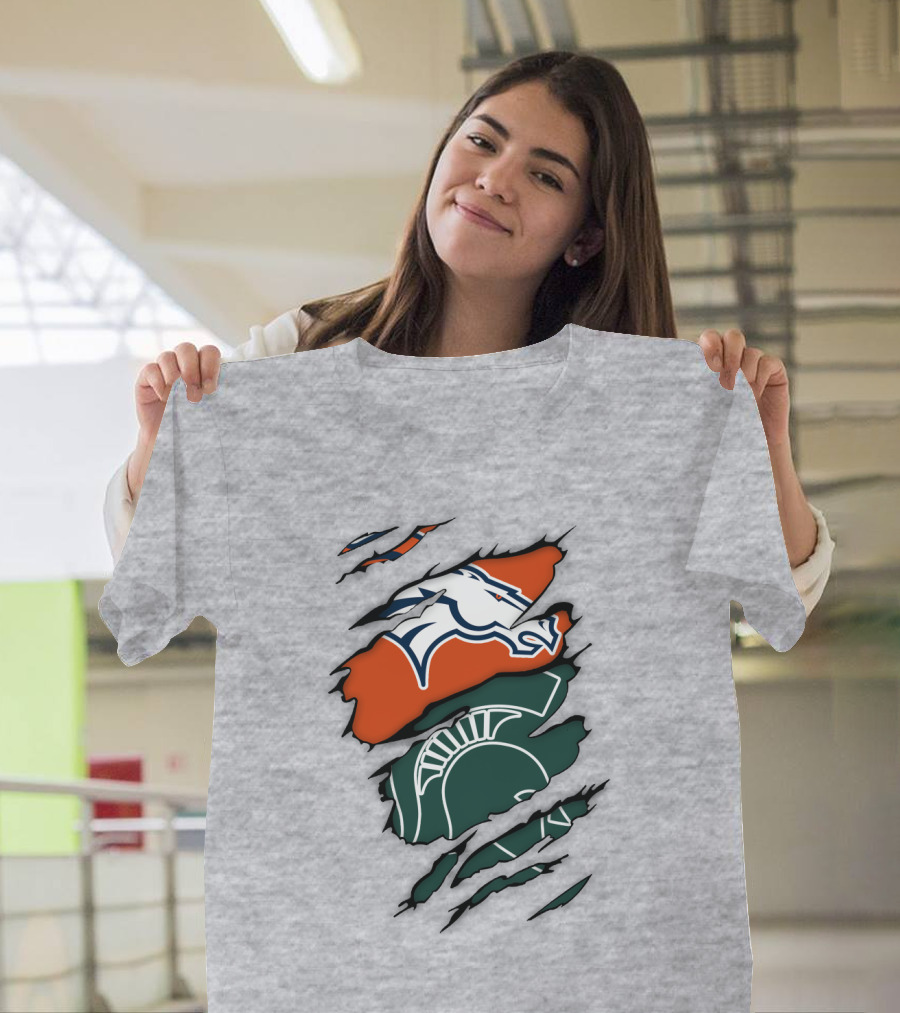 Denver Broncos Michigan State Spartan Helmet T-Shirt
