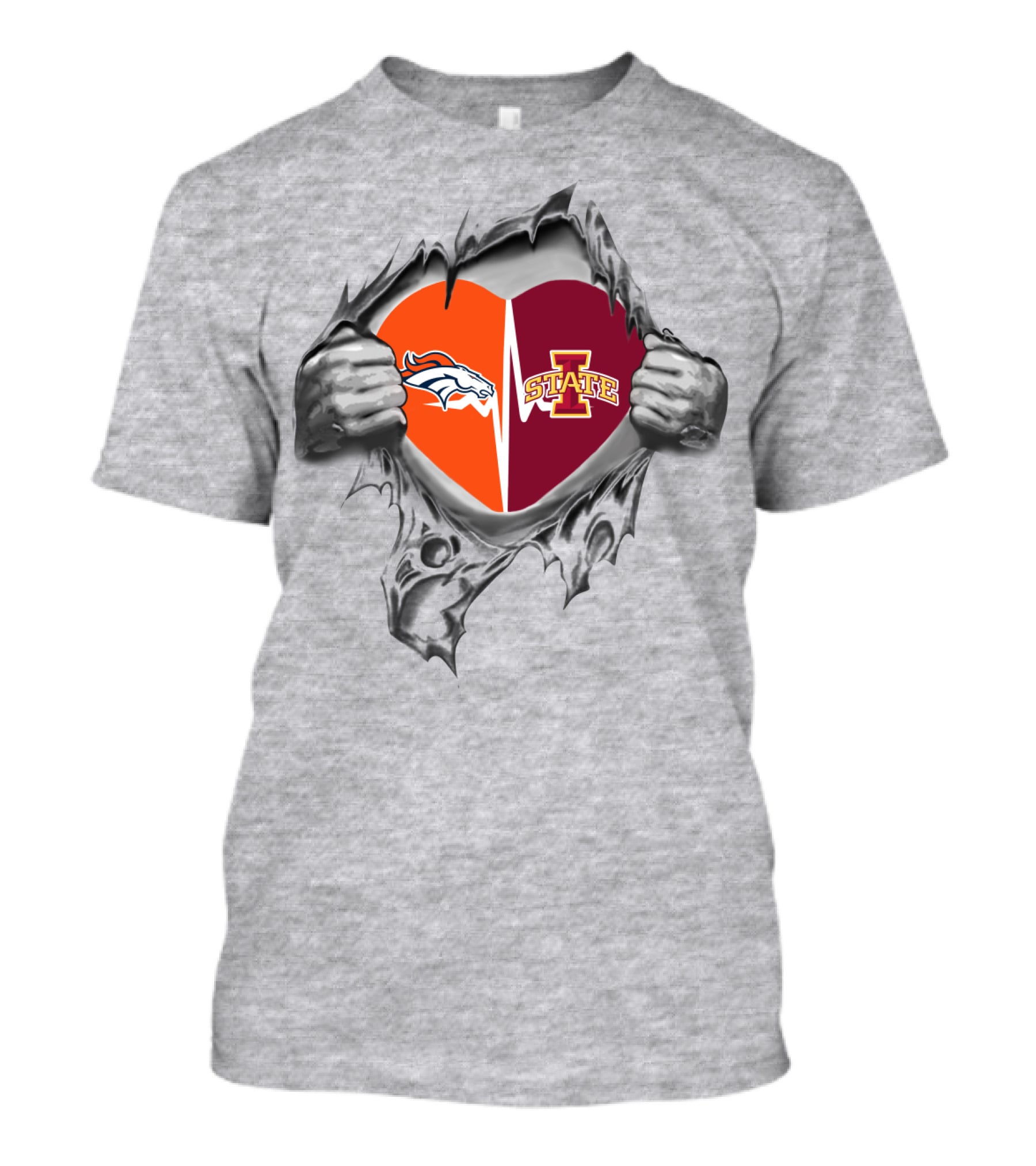 Iowa State Cyclones Denver Broncos Heart Torn Restoration T-Shirt