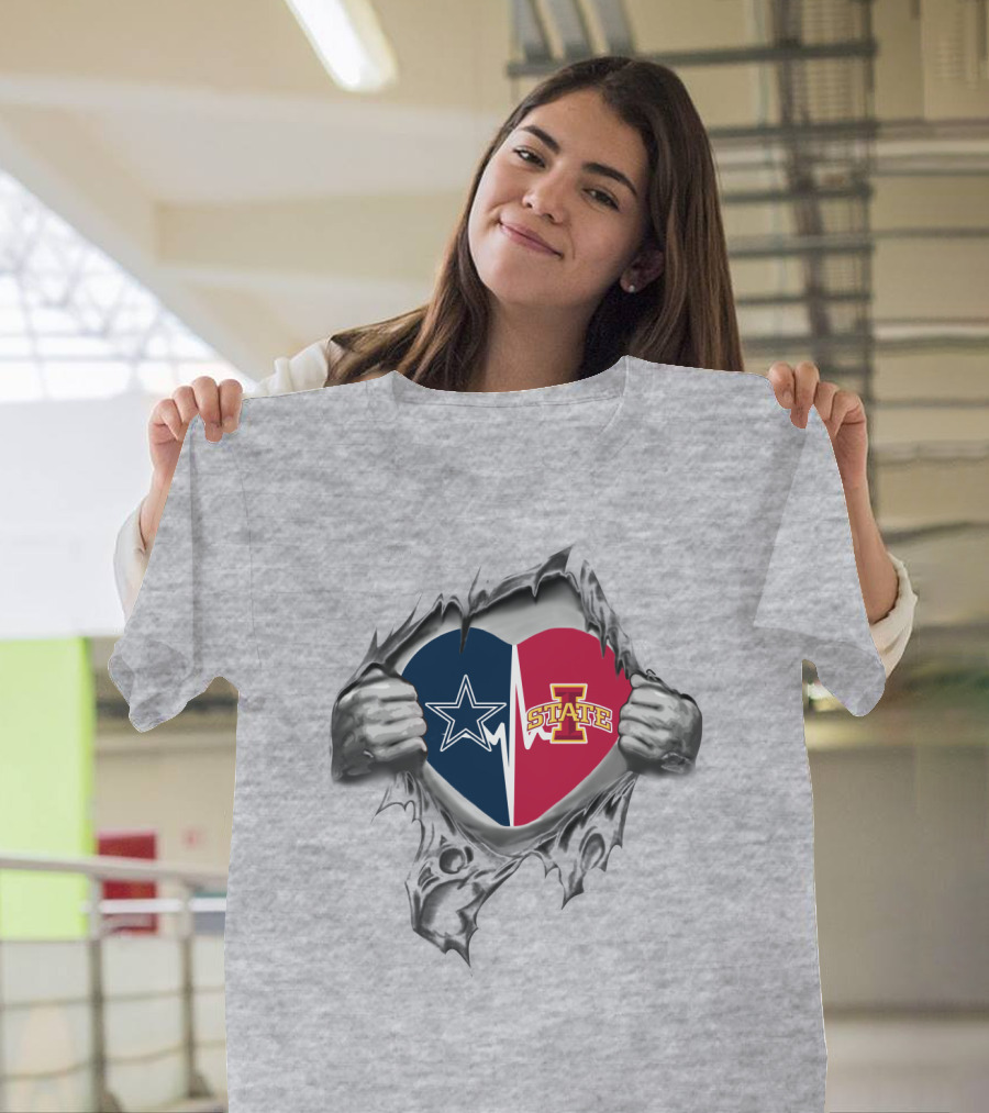 Iowa State Cyclones Dallas Cowboys Heart Rip T-Shirt