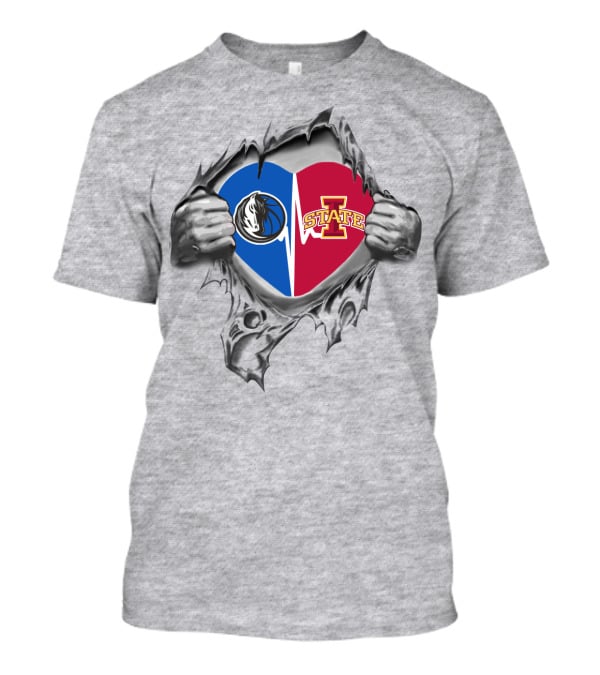 Iowa State Dallas Mavericks Heart With Rip Effect Logo Fusion T-Shirt