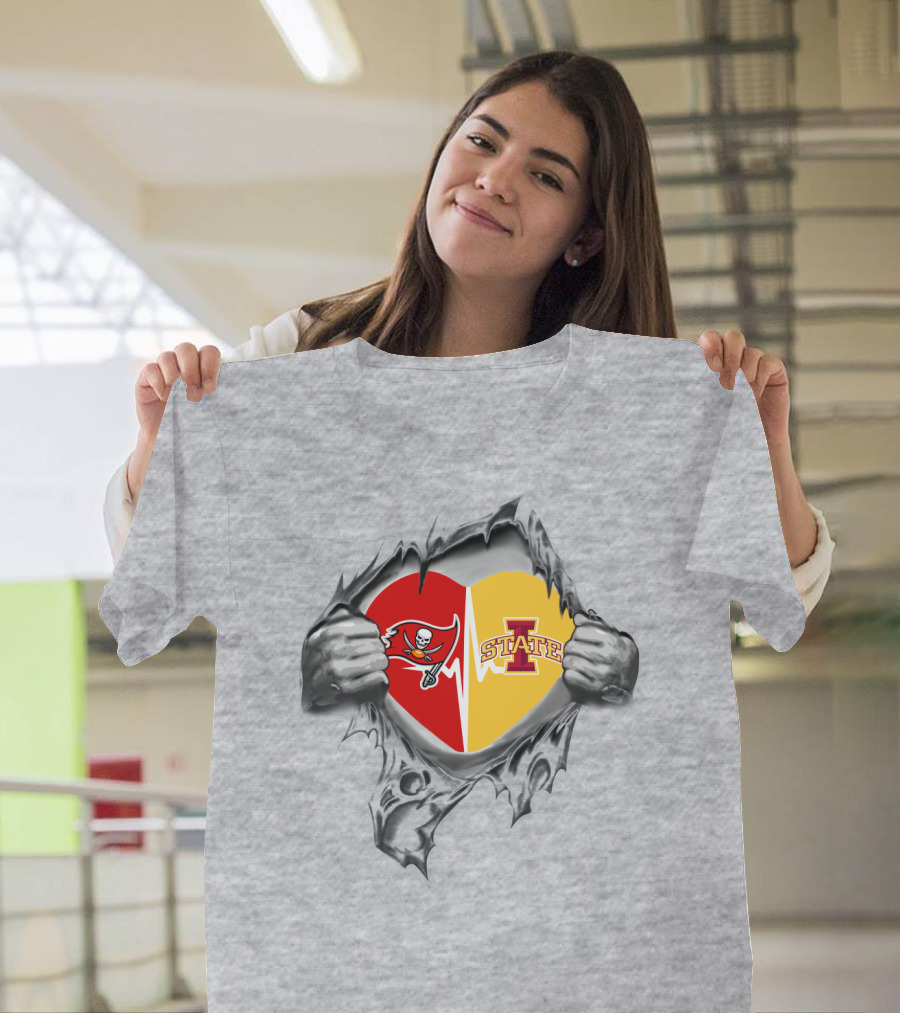 Iowa State Tampa Bay Buccaneers Heart Torn T-Shirt