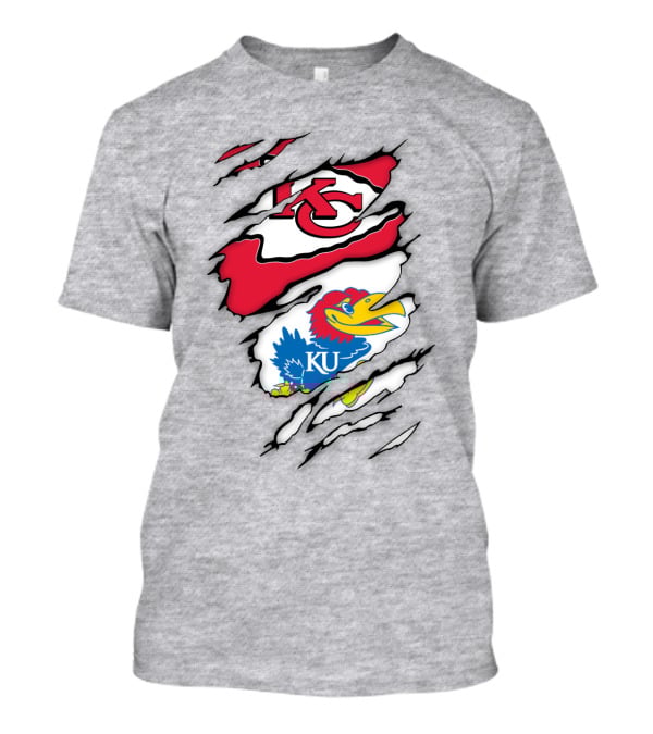 Kansas City Chiefs And Ku Jayhawks Logos Torn T-Shirt