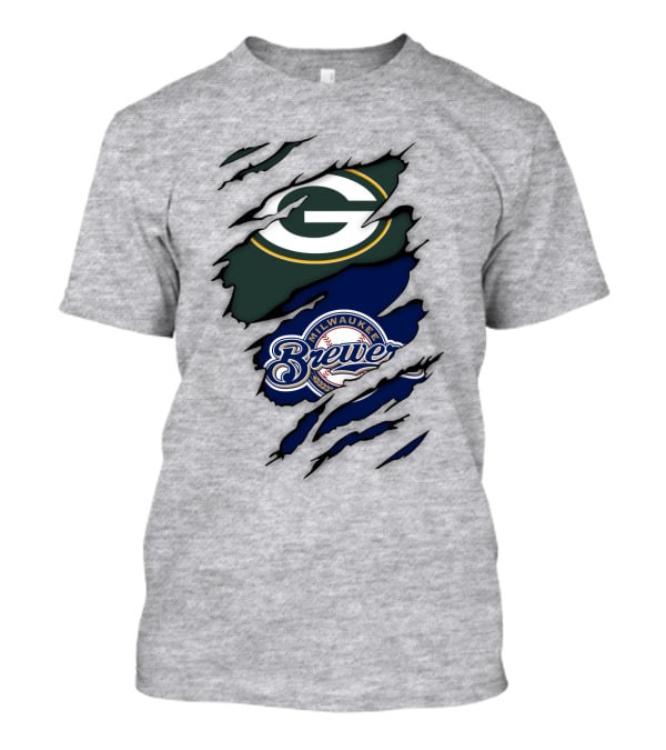 Milwaukee Brewers Green Bay Packers Logos Claw Marks T-Shirt