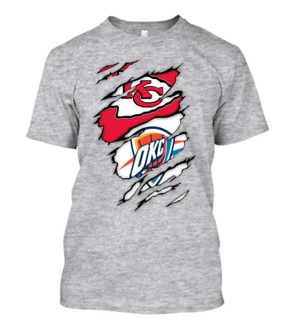 Kansas City Chiefs Okc Thunder Logos Overlapping Sports Crossover T-Shirt