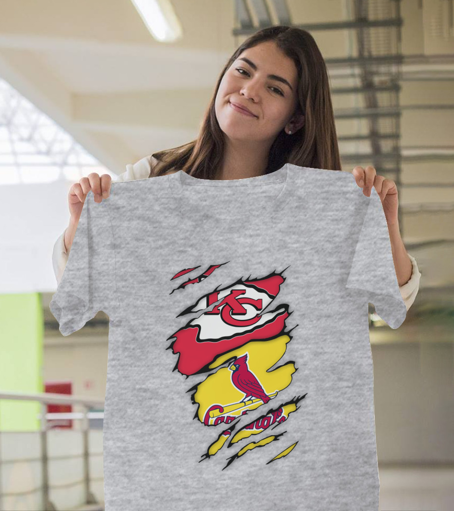 St Louis Cardinals Kansas City Chiefs Logos Ripped T-Shirt