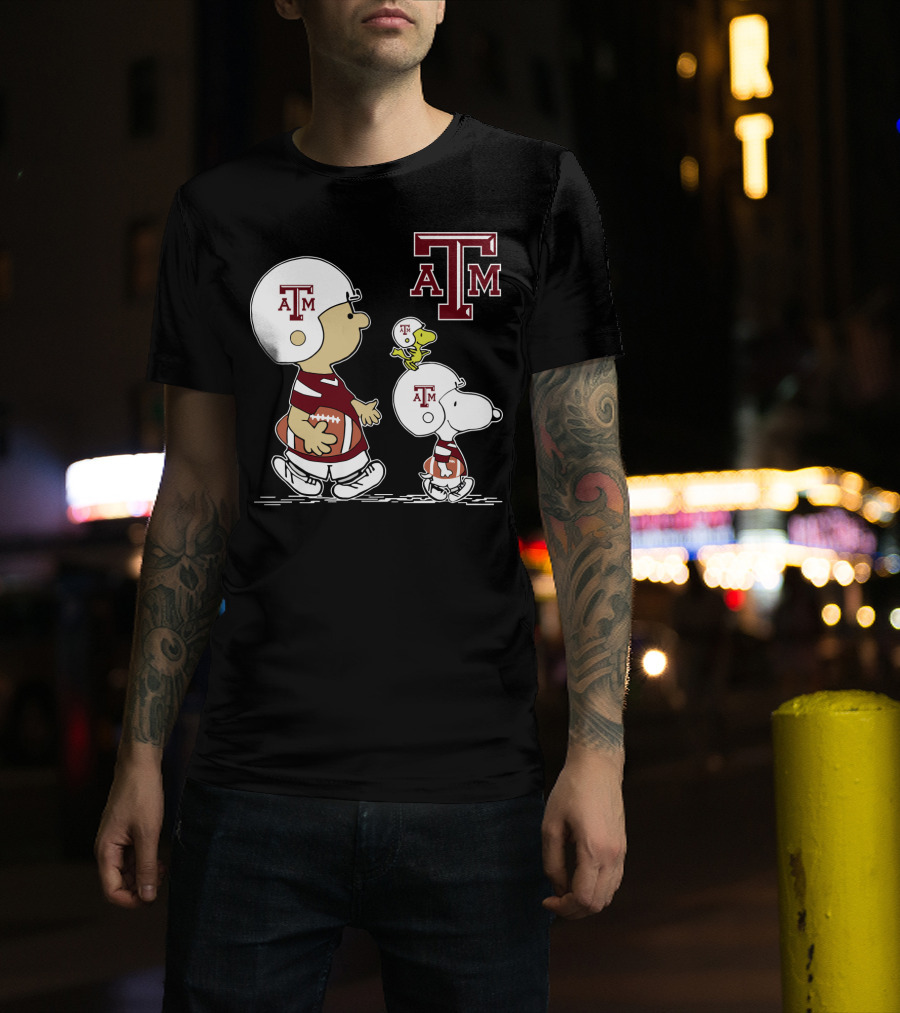 Texas A&M Aggies Peanuts Football Characters Snoopy Charlie Brown Woodstock T-Shirt