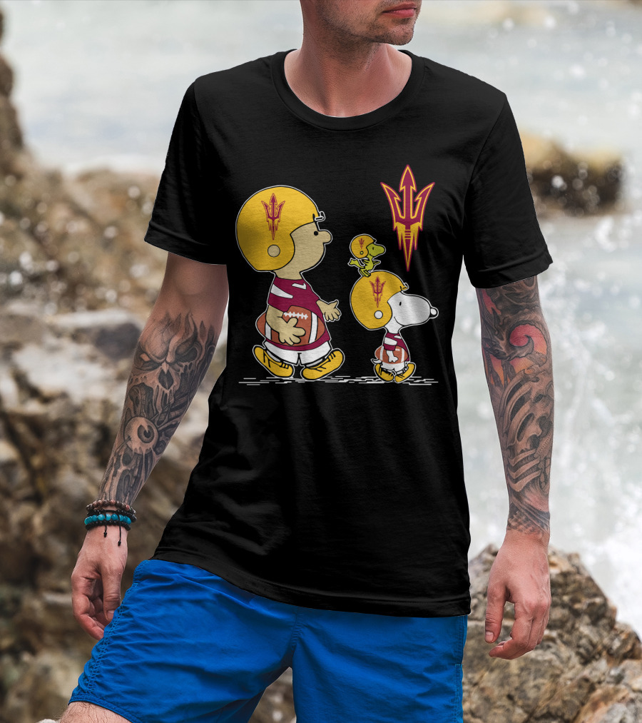 Arizona State Sun Devils Peanuts Characters Football Helmets T-Shirt