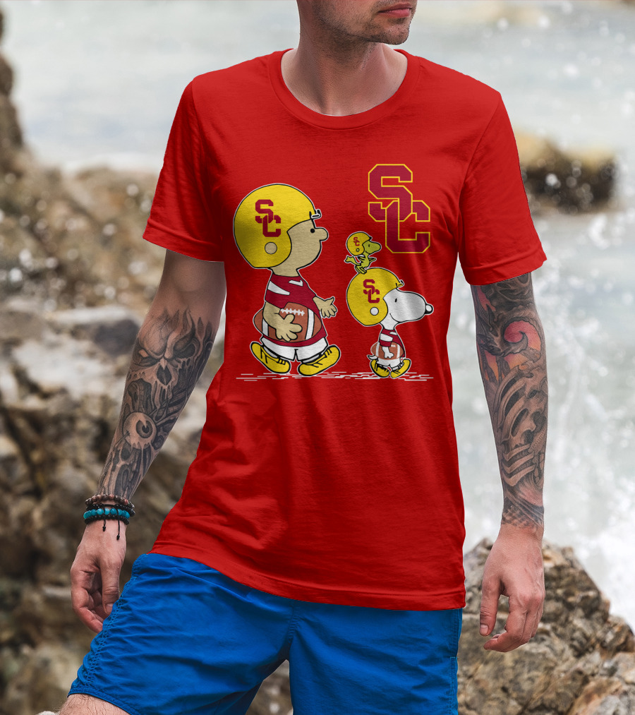 USC Trojans Peanuts Characters Football Theme With SC Helmets T-Shirt