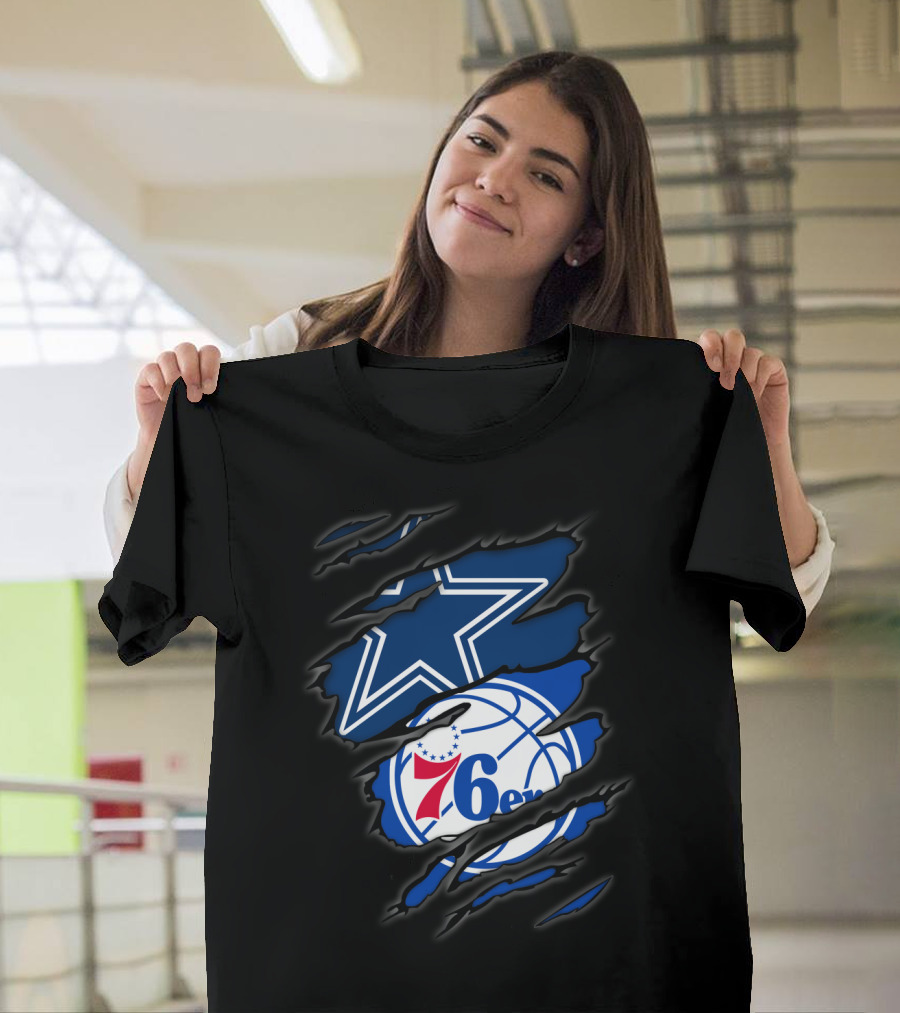 Cowboys Star And Philadelphia 76ers Logo Fusion T-Shirt