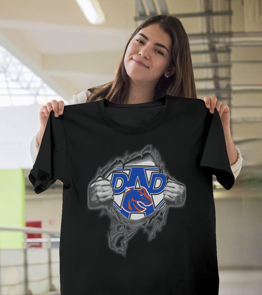 Broncos Dad Superhero Logo Hands Ripping Open T-Shirt