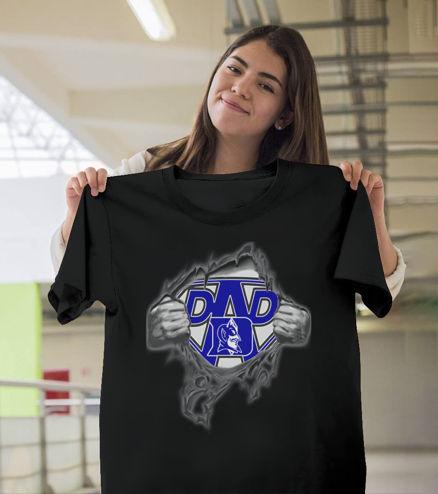 Duke Blue Devils Super Dad Emblem With Torn Shirt Effect T-Shirt
