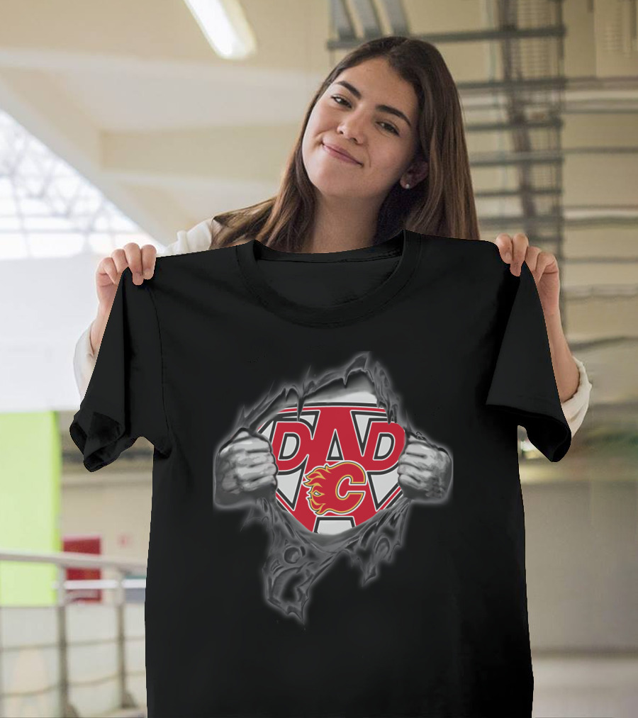 Calgary Flames Super Dad Logo Hero T-Shirt