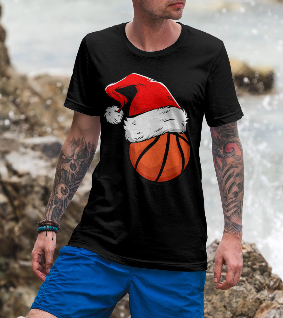 Funny Basketball Coach Player Santa Hat T-Shirt