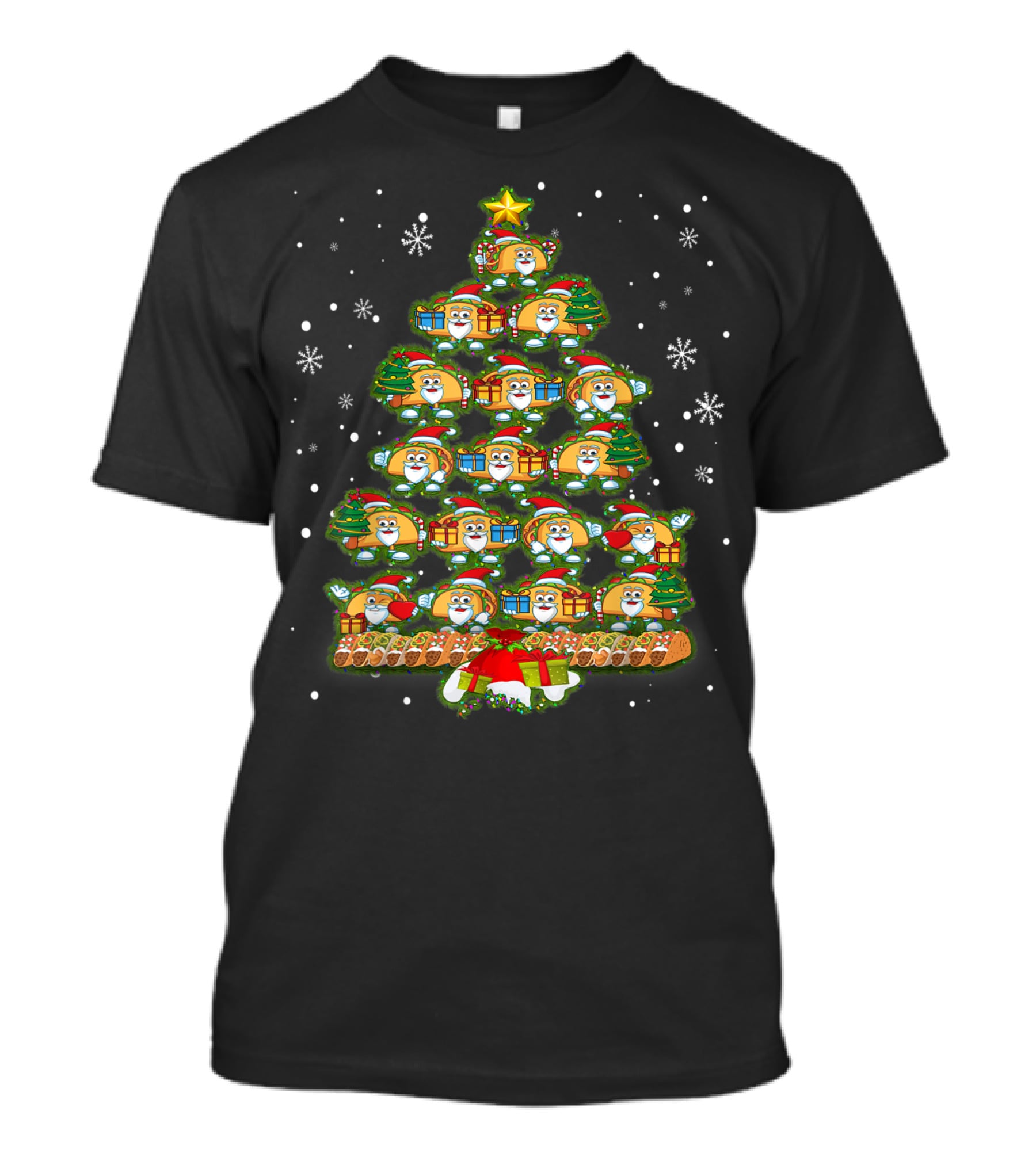 Tacos Santa Christmas Tree Light Decor Snowflakes T-Shirt