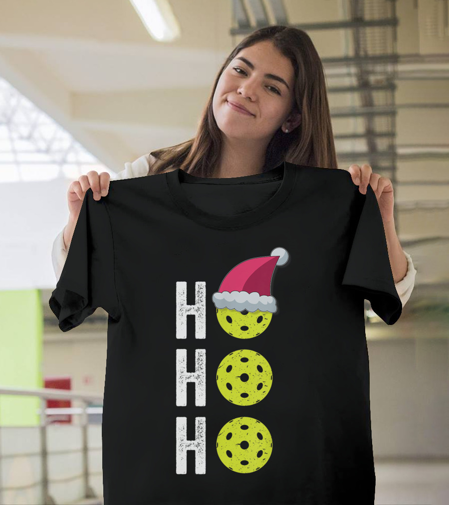 Ho Ho Ho Pickleball Christmas Funny Santa Hat Holiday T-Shirt