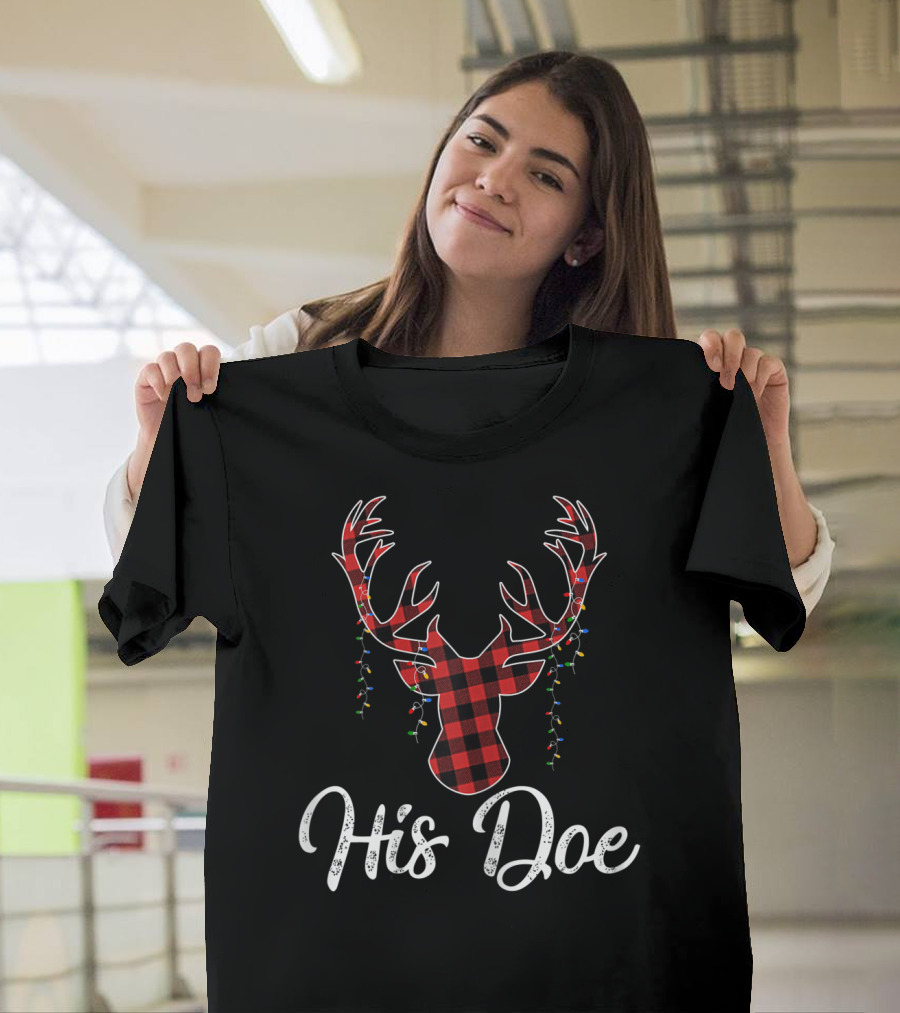 His Doe Plaid Antlers Lights T-Shirt