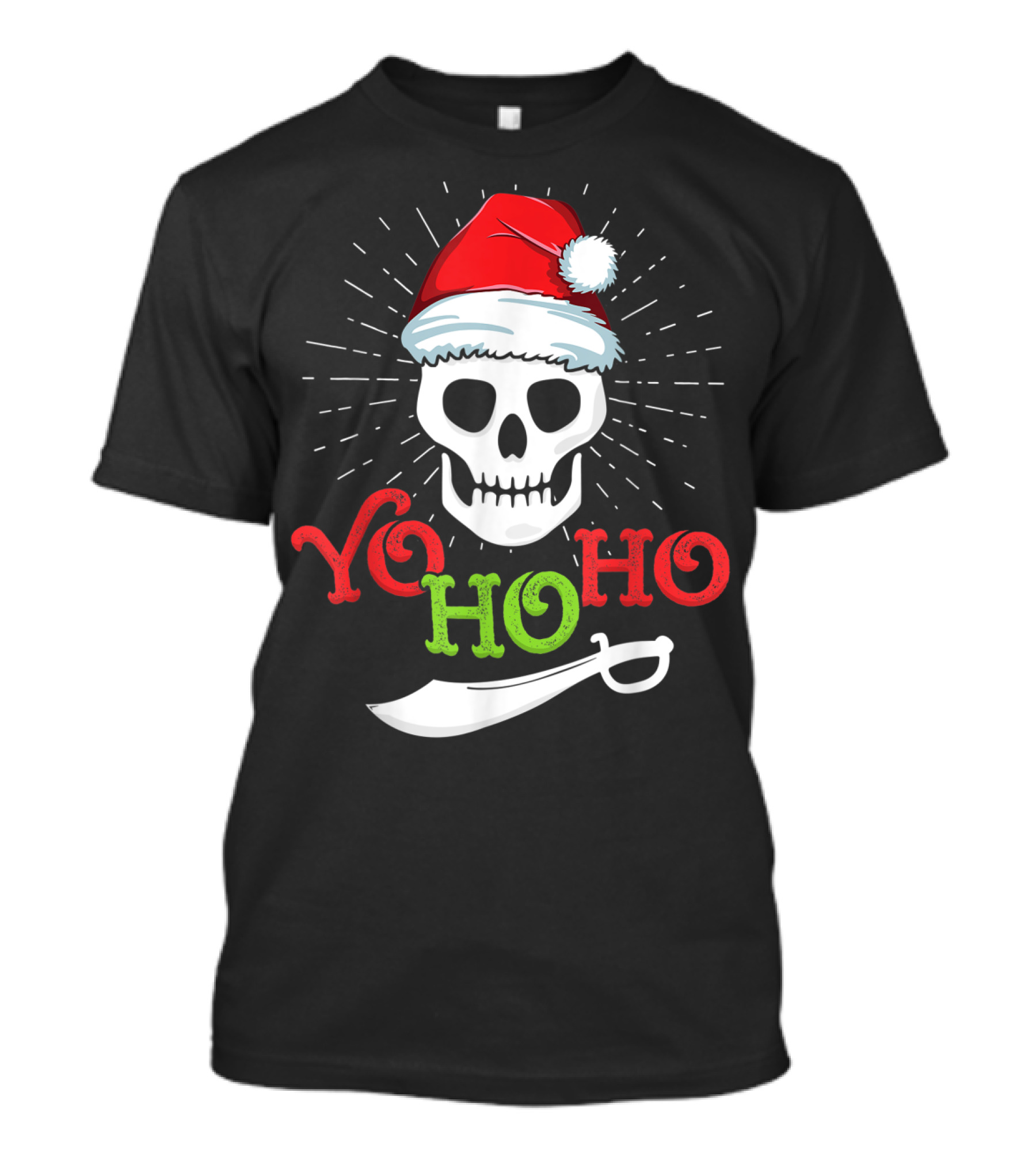 Yo Ho Ho Skull With Santa Hat And Sword T-Shirt