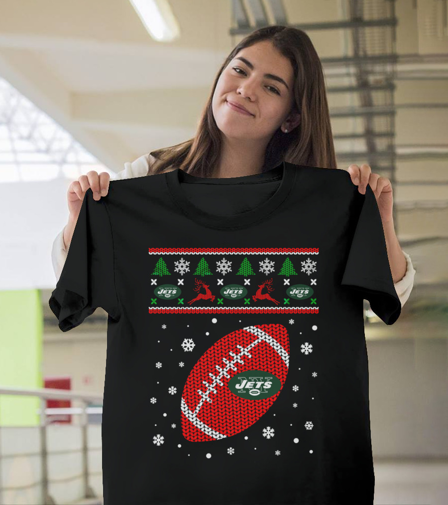 Football Lover Ugly Christmas Jets Team Holiday T-Shirt