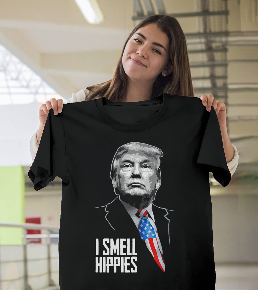 Trump I Smell Hippies Funny Conservative Tie With American Flag T-Shirt