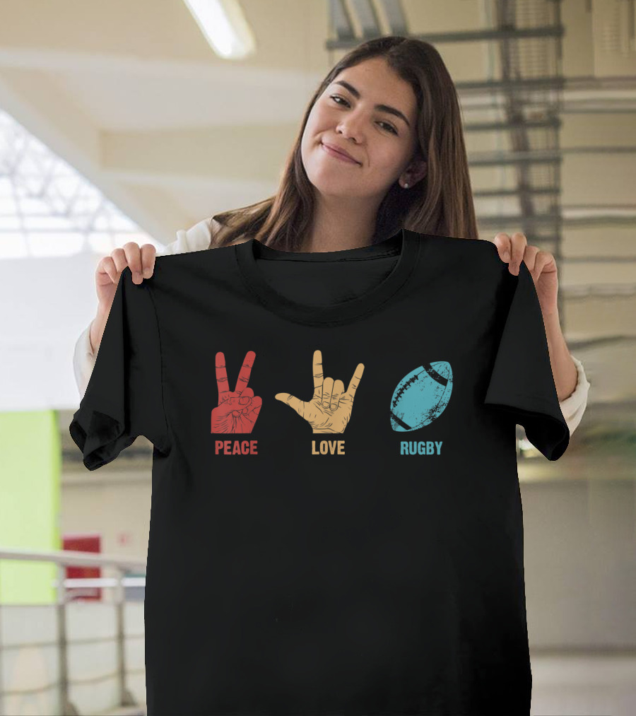 Peace Love Rugby Vintage Sport Lover Player T-Shirt