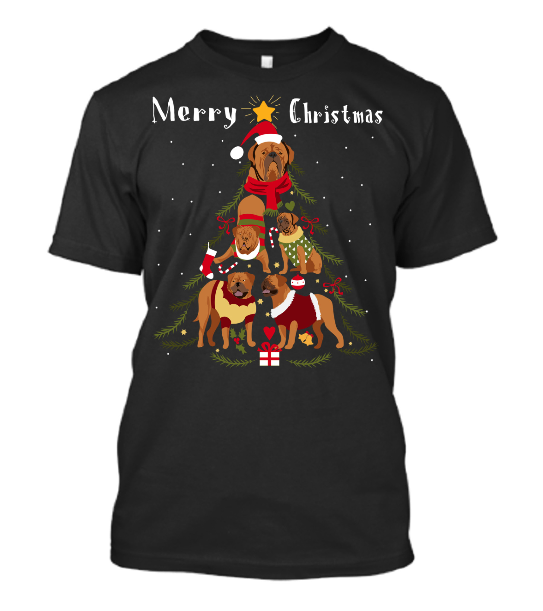 Merry Christmas French Mastiff Dogue De Bordeaux Christmas Tree T-Shirt