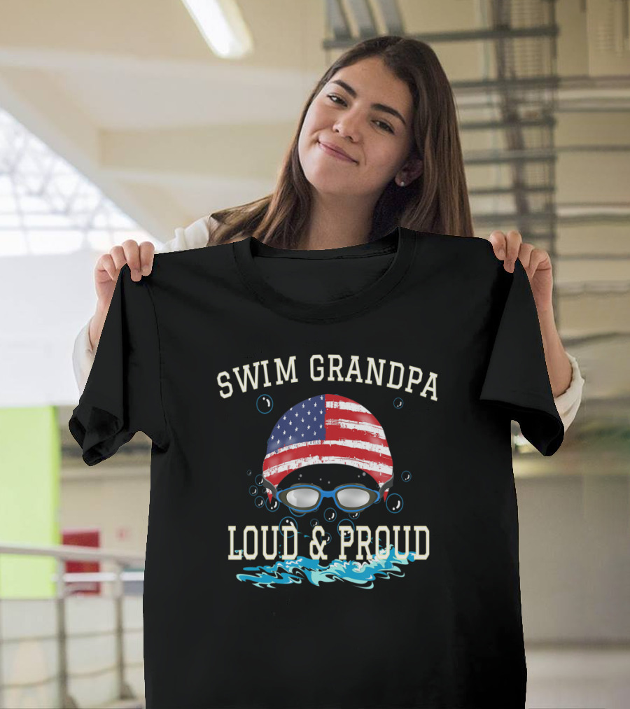 Swim Grandpa Loud and Proud American Flag Goggles T-Shirt