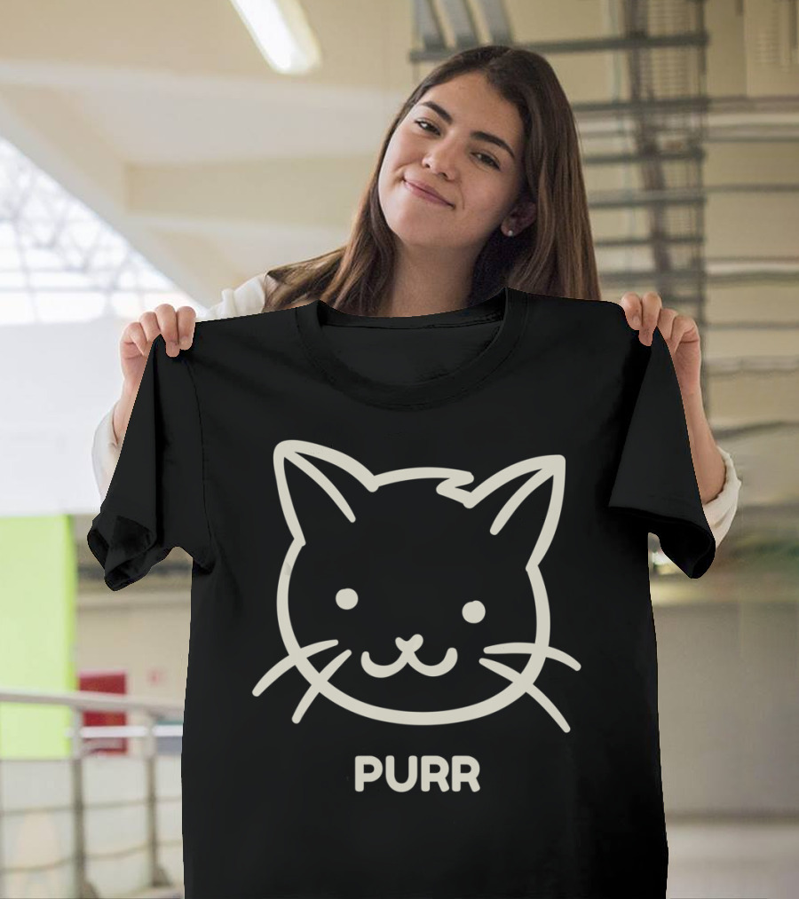 Funny Cat Face Purr Outline Drawing T-Shirt
