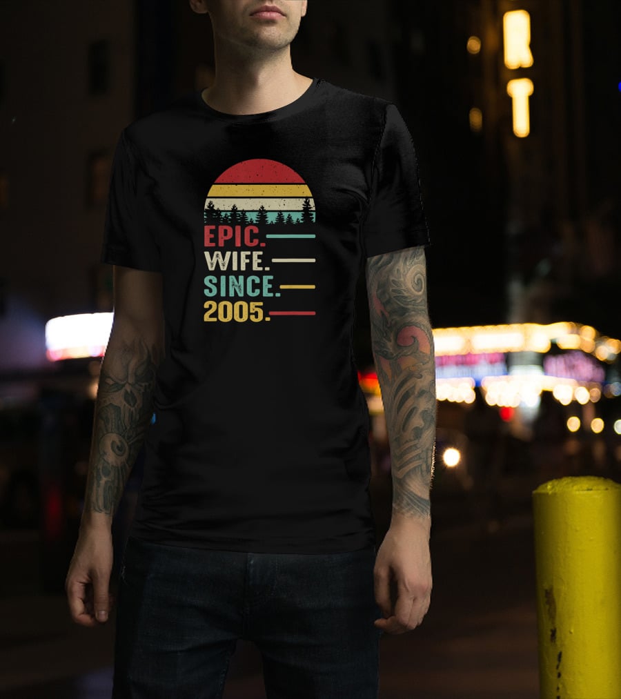 Epic Wife Since 2005 Retro Sunset Pines T-Shirt