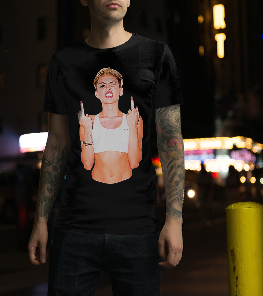 Miley Cyrus Middle Finger Up Pose Cropped Tank Top T-Shirt