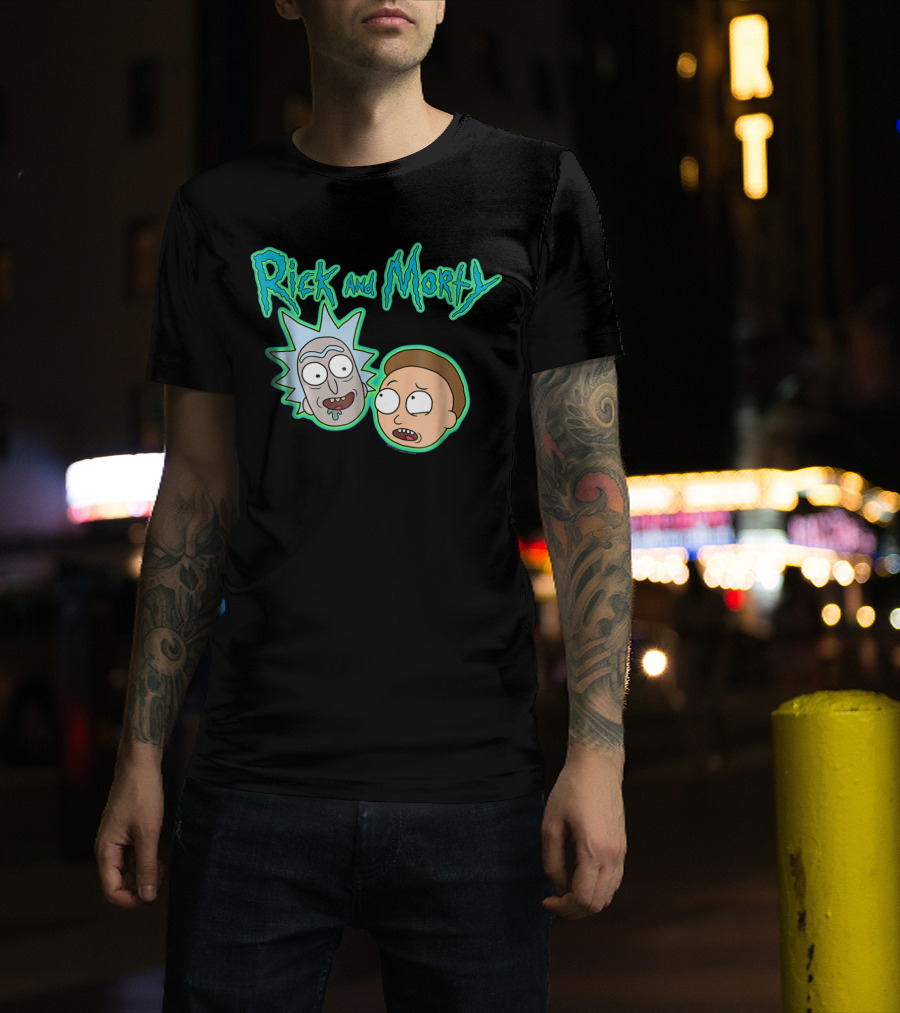 Rick And Morty Heads And Logo Iconic Characters Text T-Shirt