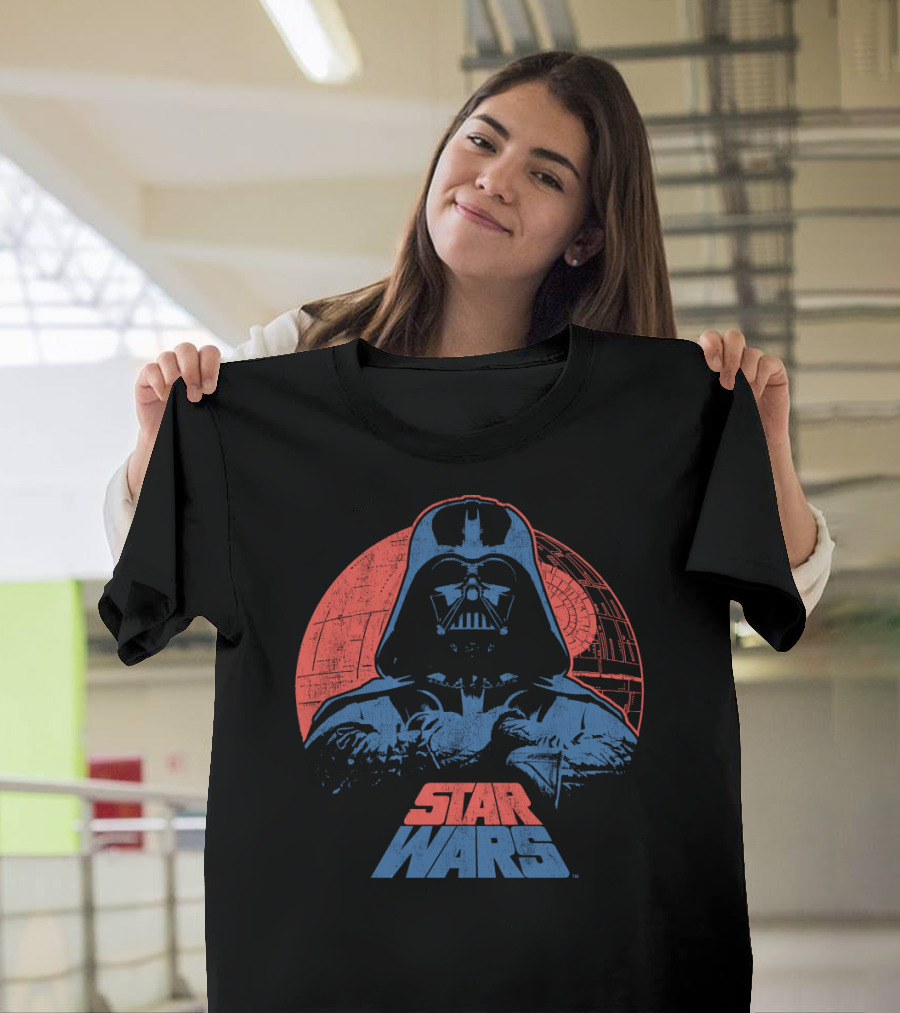 Star Wars Darth Vader Death Star Retro Red and Blue T-Shirt