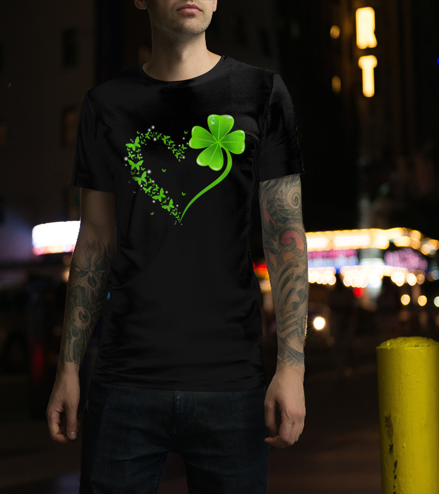 Heart Shamrock Butterfly St Patrick's Day Green Clover T-Shirt