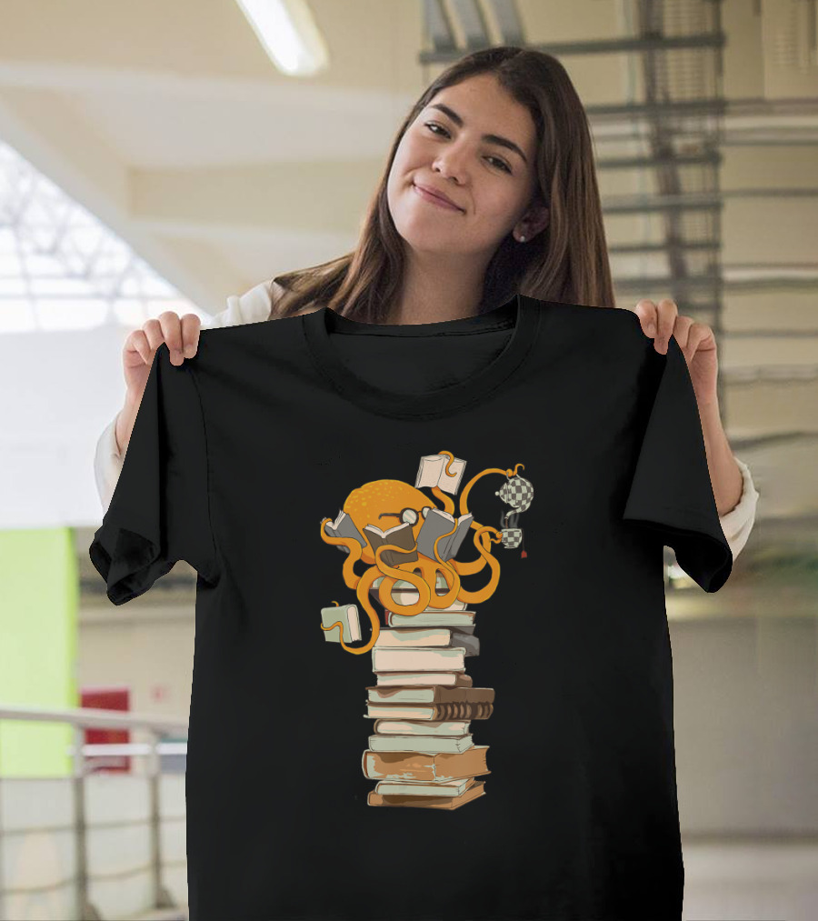 Octopus Reading Tea Coffee Books Stack T-Shirt