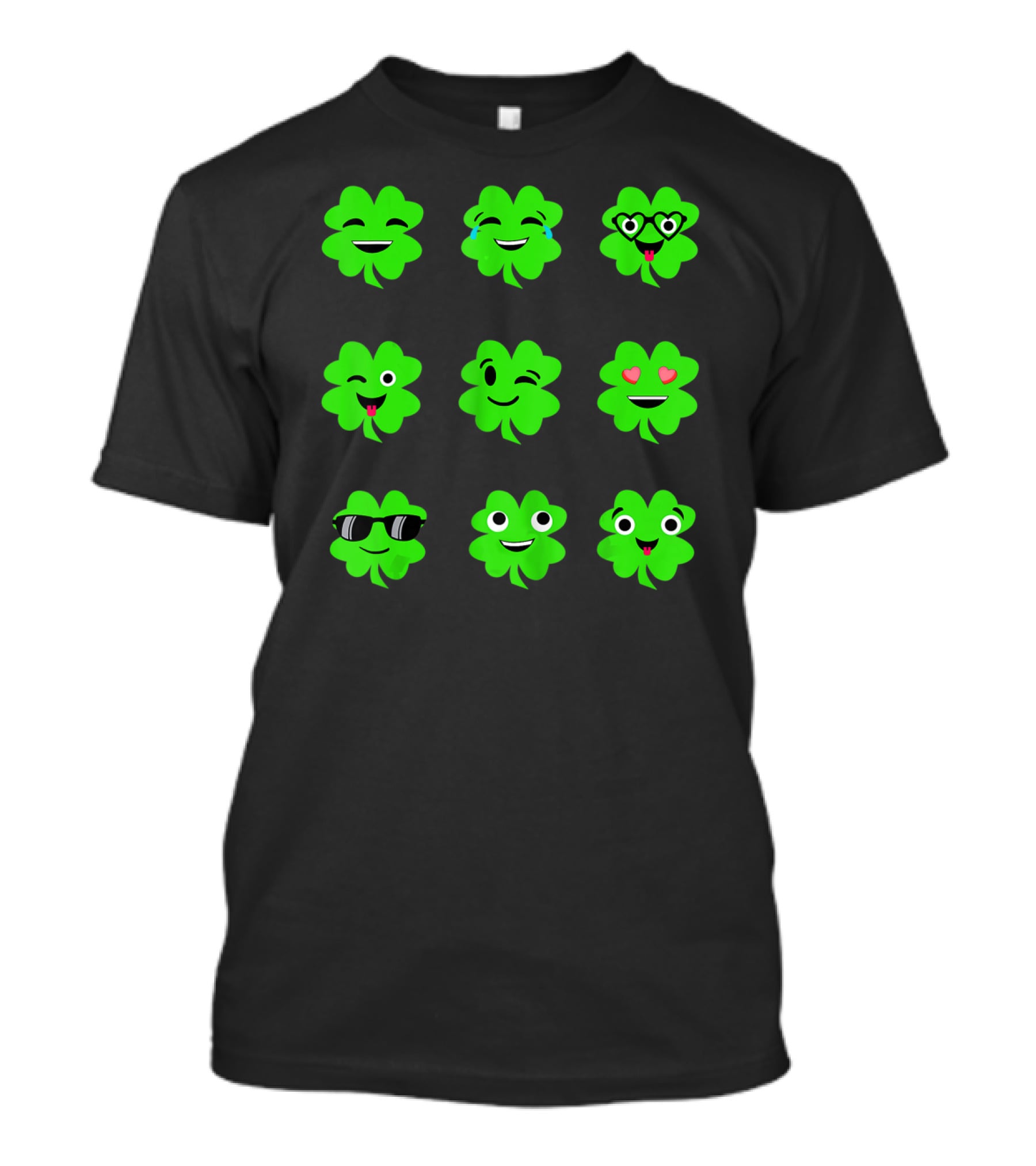 St Patricks Day Irish Shamrock Emoji Faces With Heart Eyes And Sunglasses T-Shirt