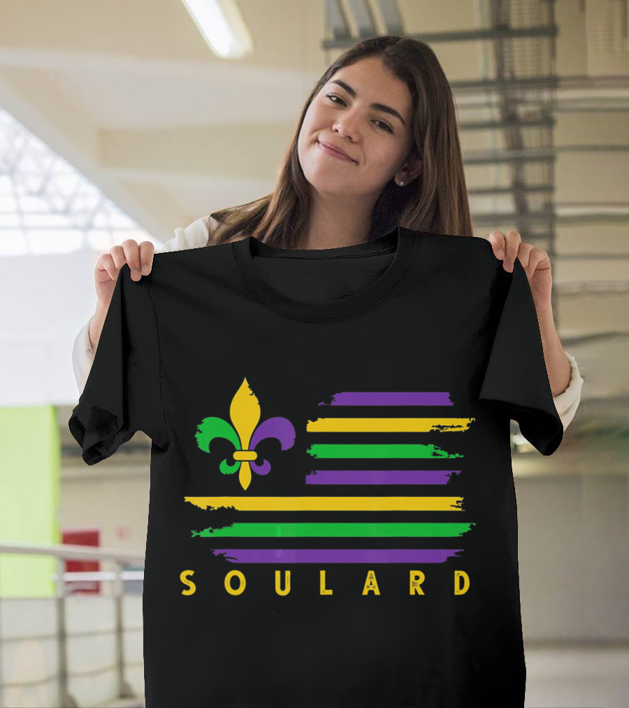 Soulard Fleur-de-Lis Mardi Gras Flag Stripes T-Shirt