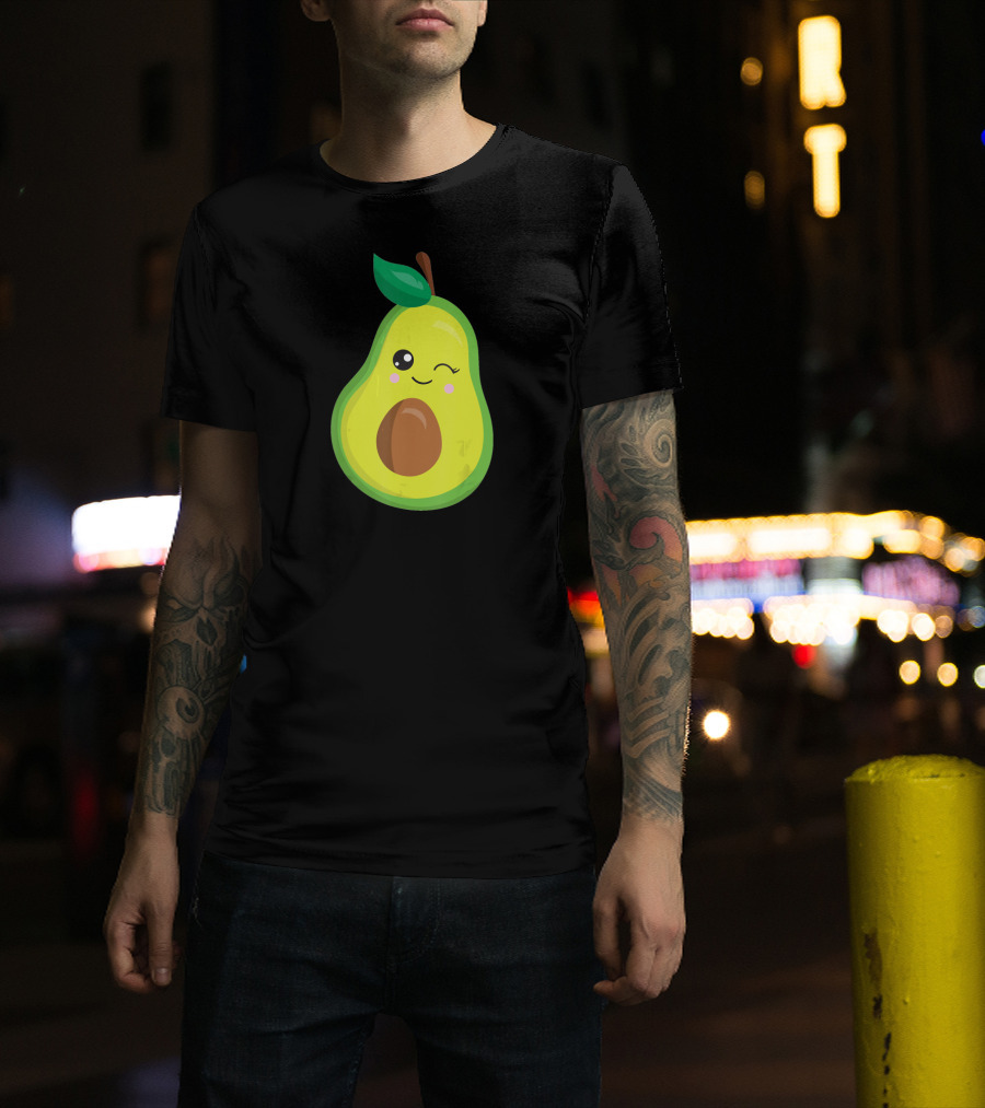 Avocado Vegan Kawaii Winking Cute Face Seed T-Shirt